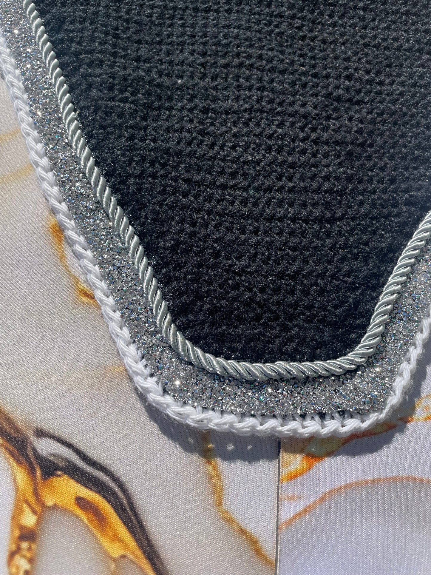 Black & silver white trim horse bonnet