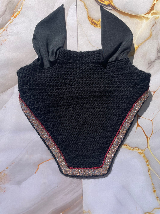 Black & gold red trim bonnet