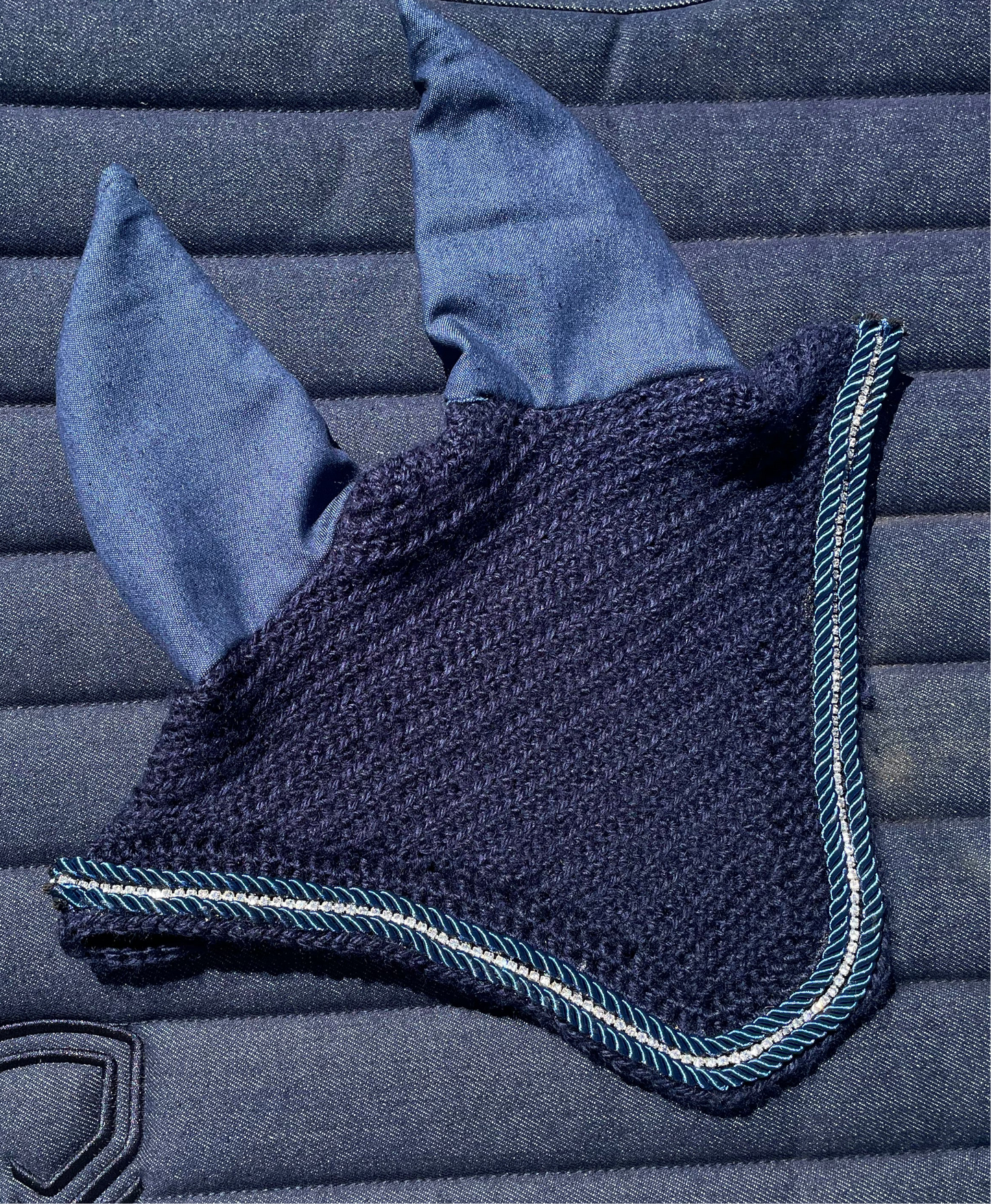 Navy denim ears horse Bonnet