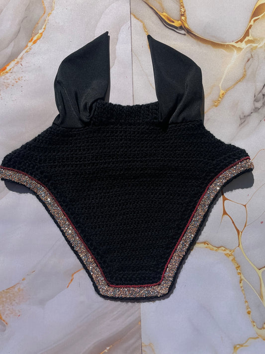 Black & gold red trim bonnet