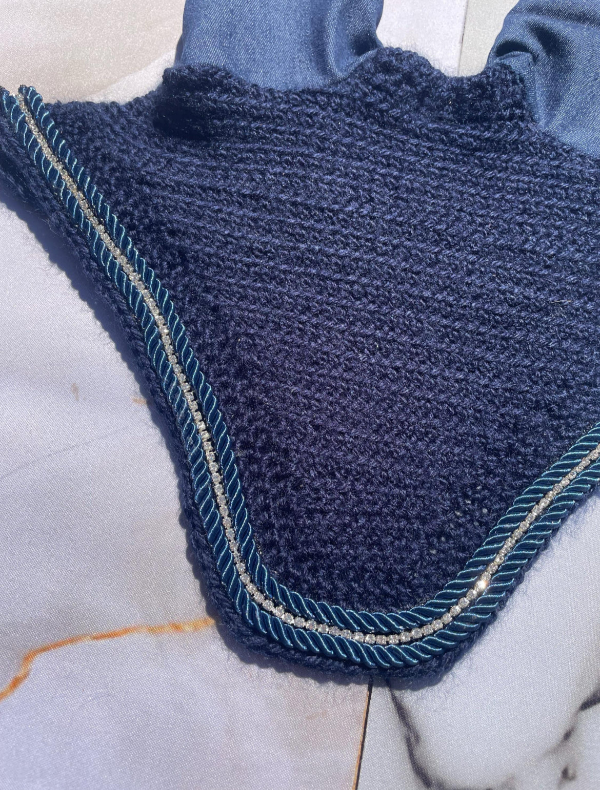 Navy denim ears horse Bonnet