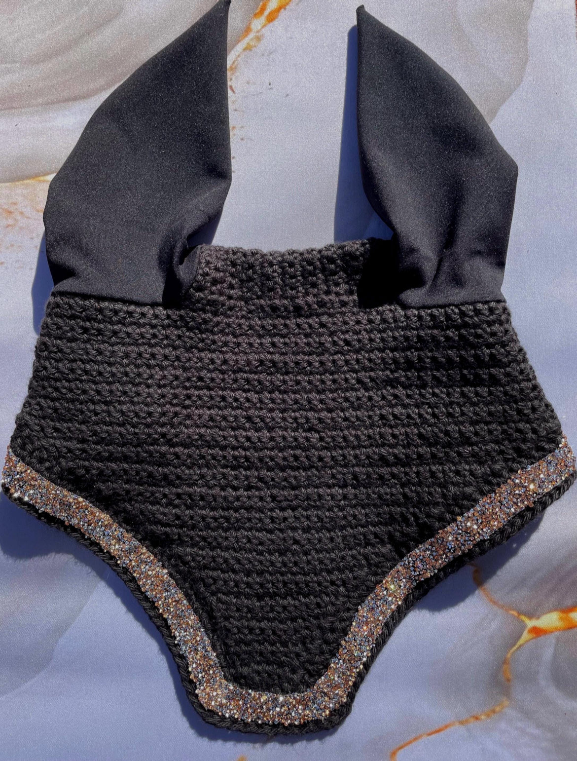 Black & gold horse bonnet